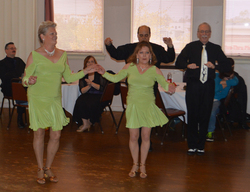 Anna Stout & teacher Gina with teacher Jim & Gene Preston